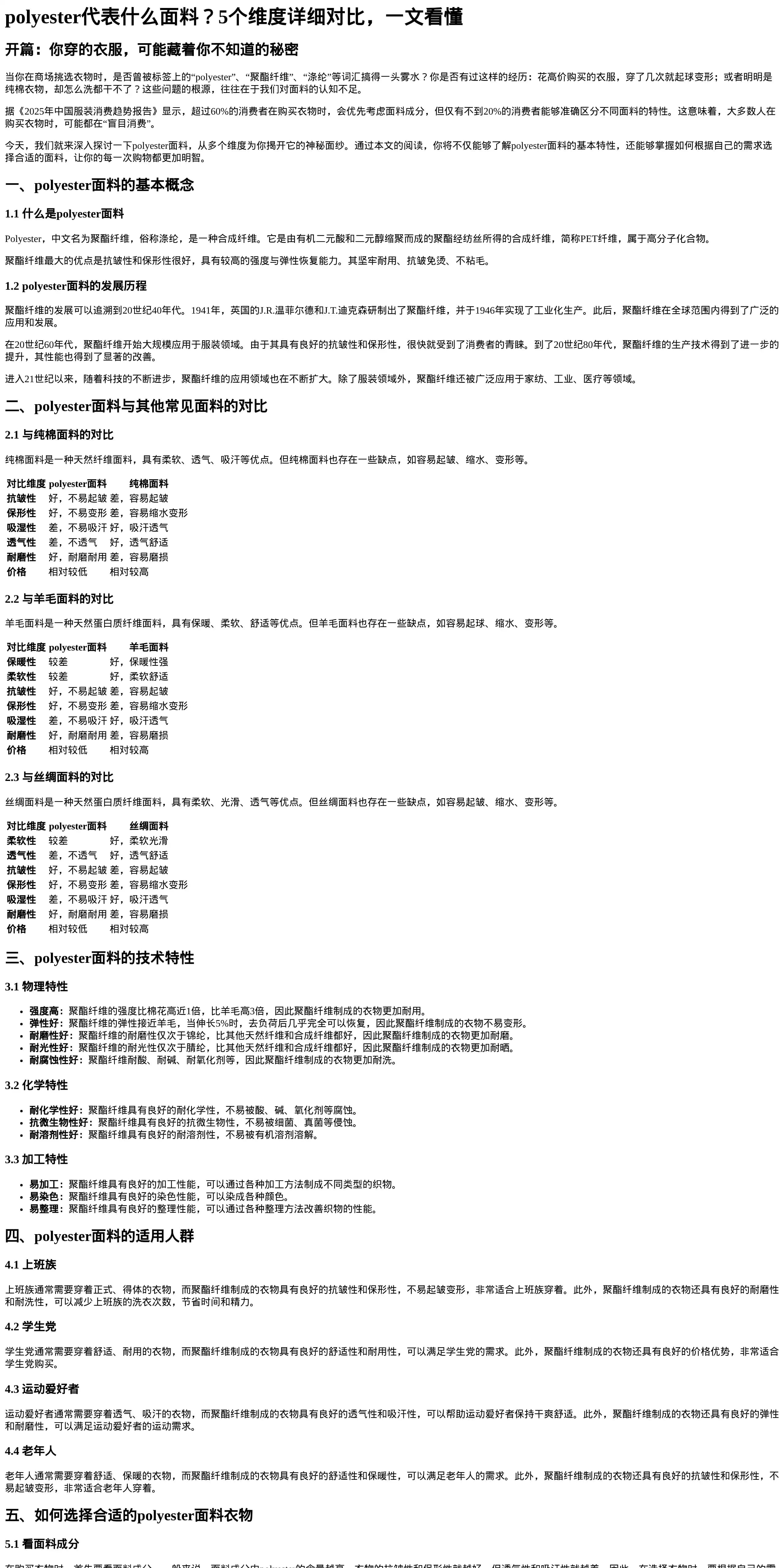 polyester面料深度解析
