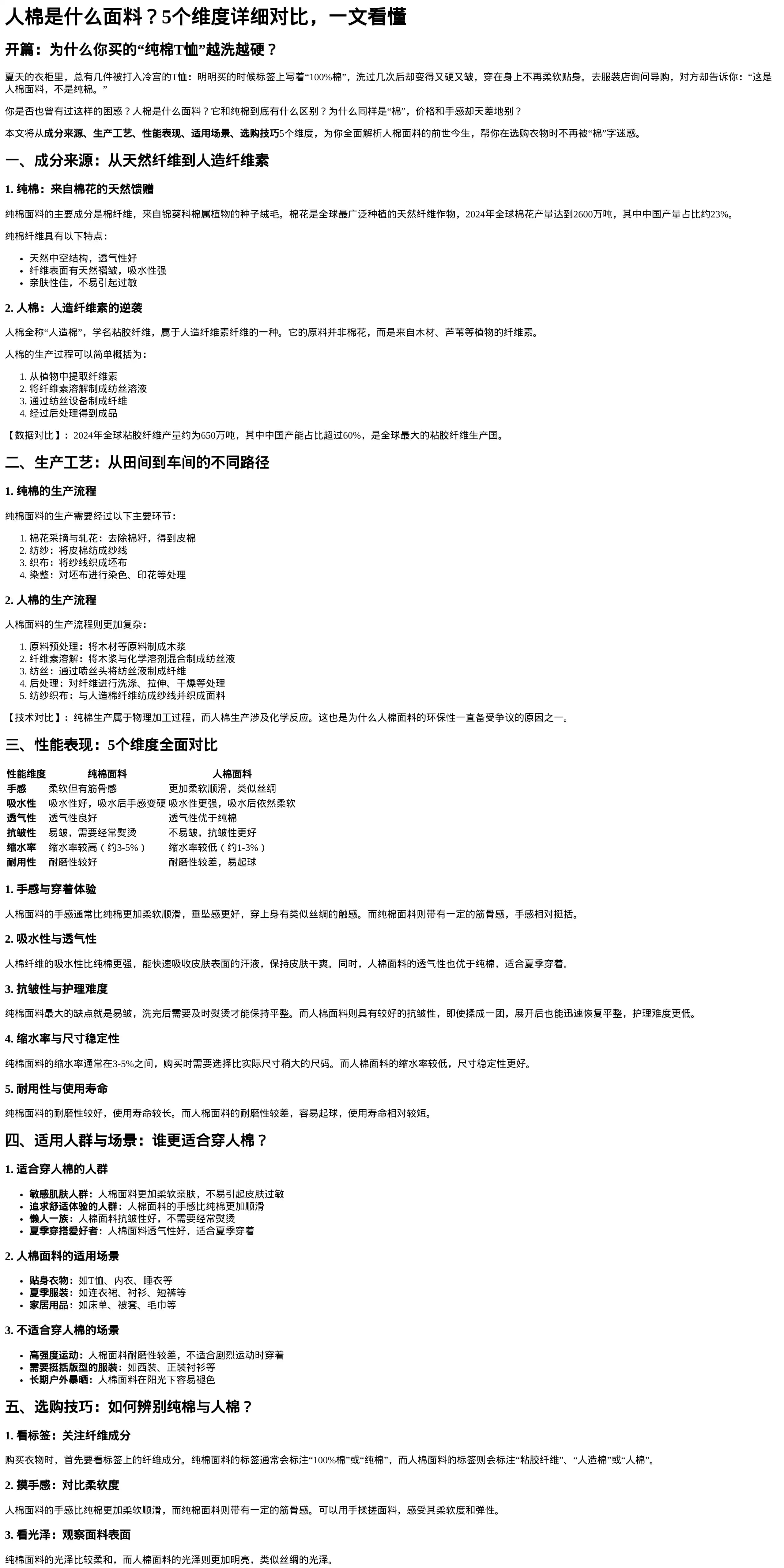 人棉面料深度解析