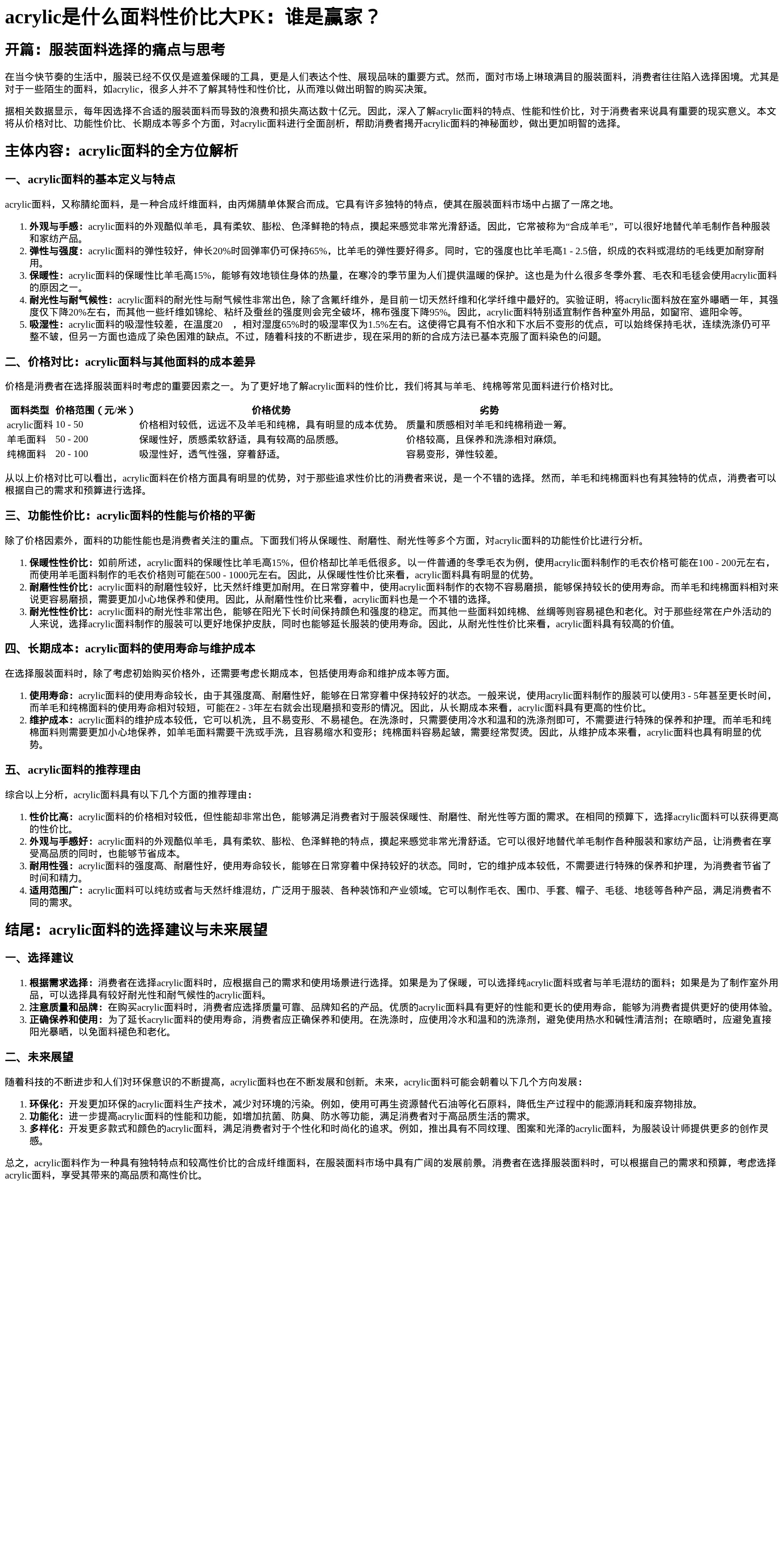 acrylic面料深度分析