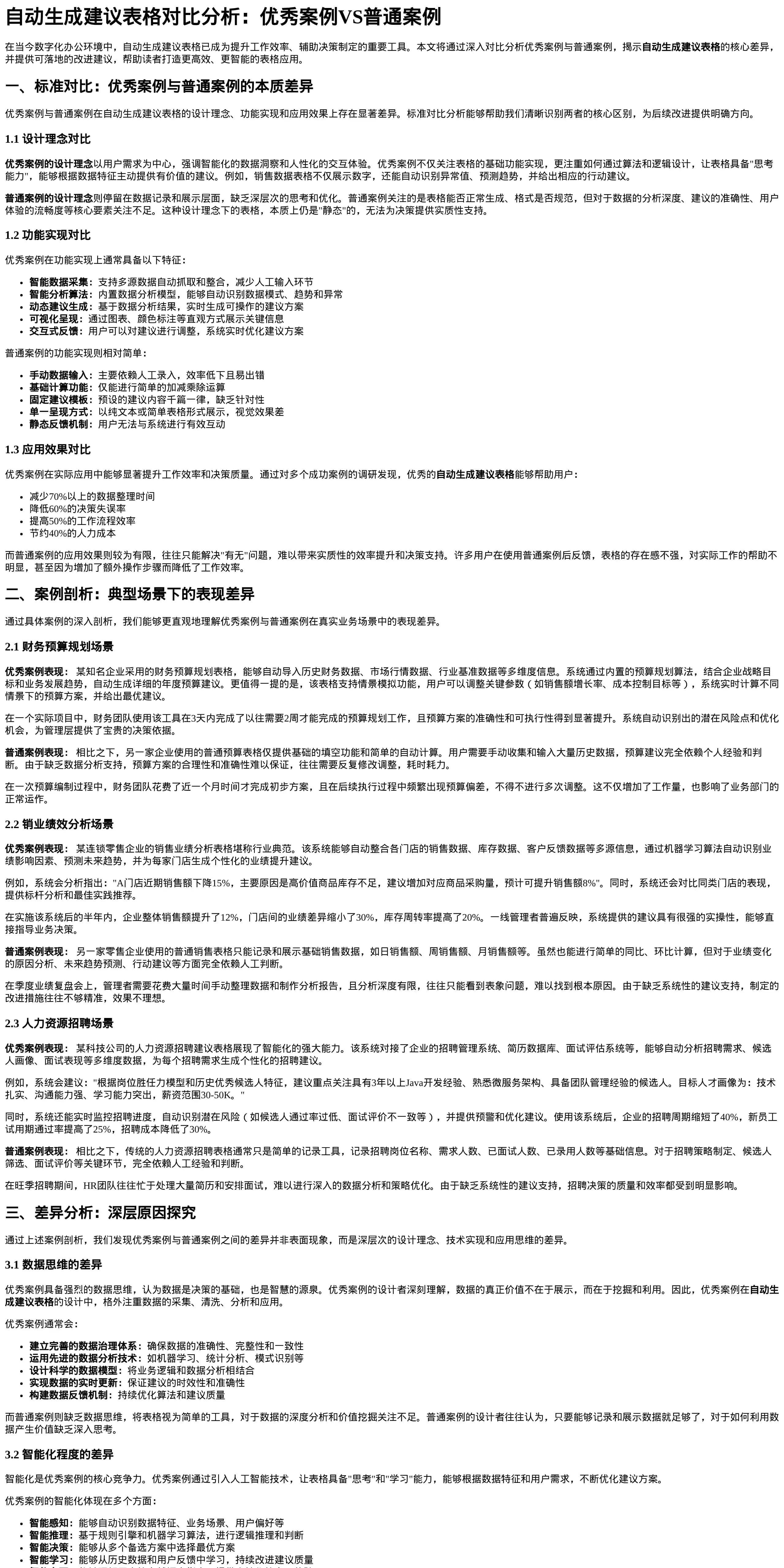 自动生成建议表格对比分析_优秀案例VS普通案例