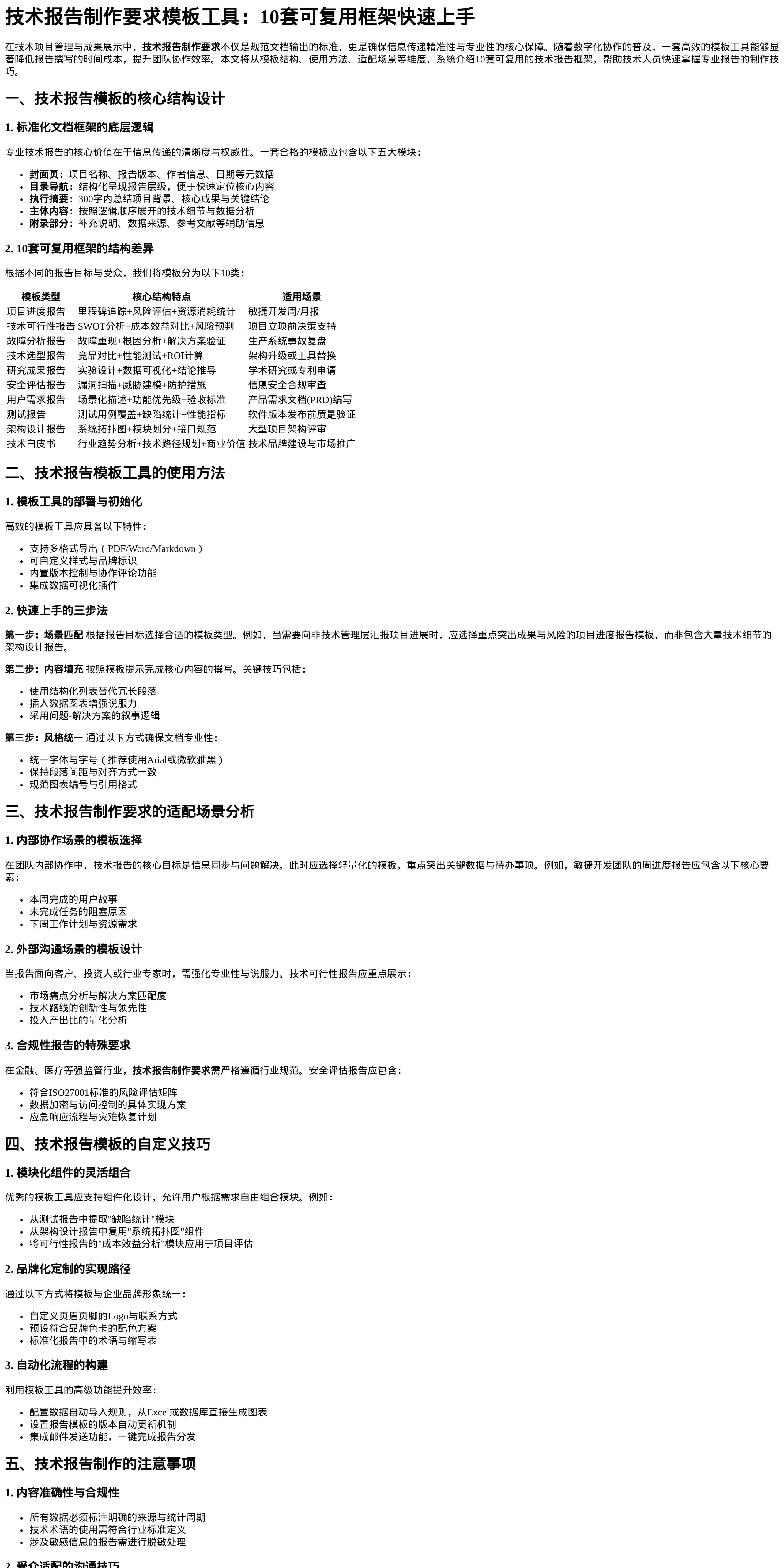 技术报告制作要求模板工具
