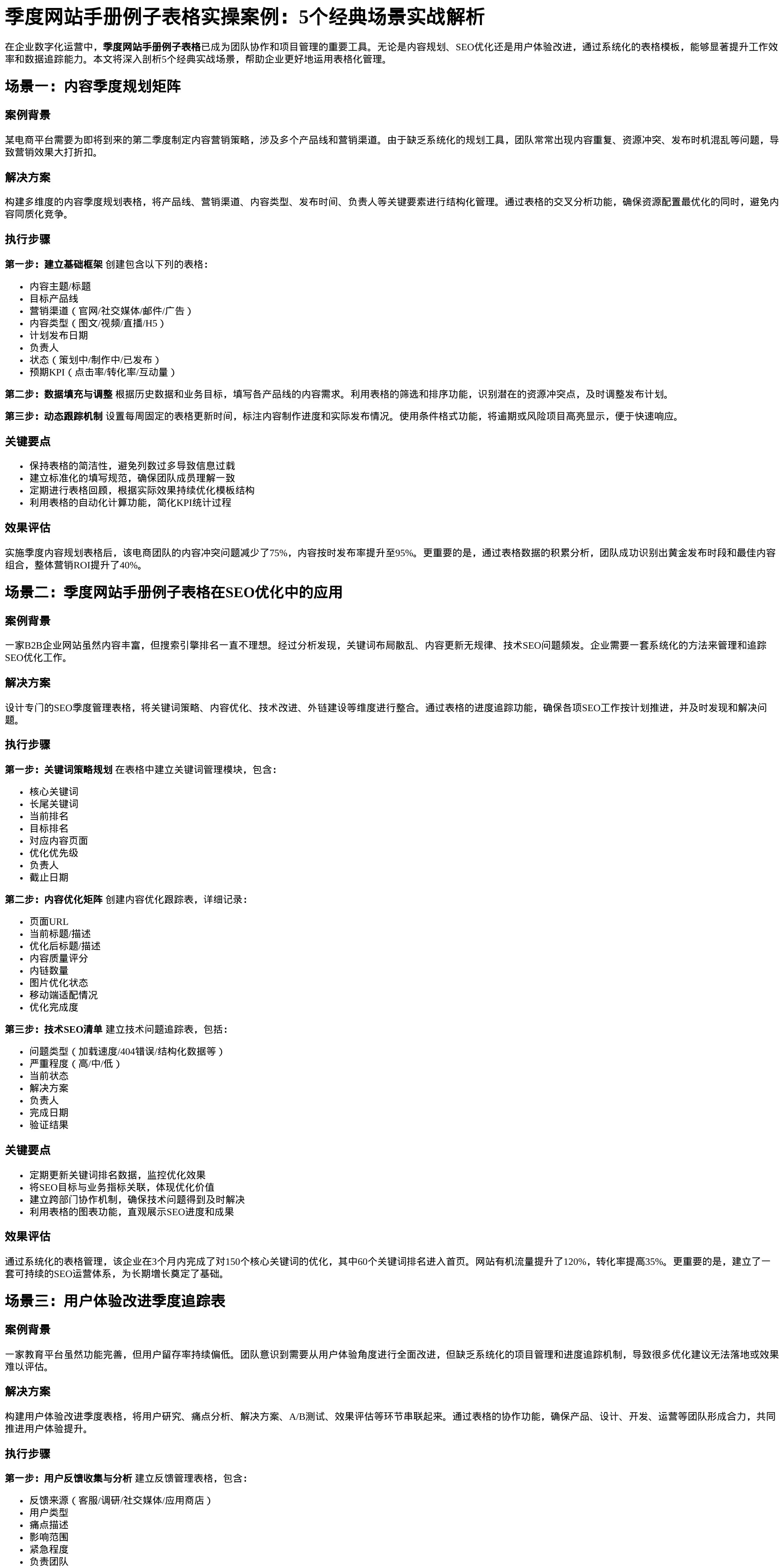 季度网站手册例子表格实操案例