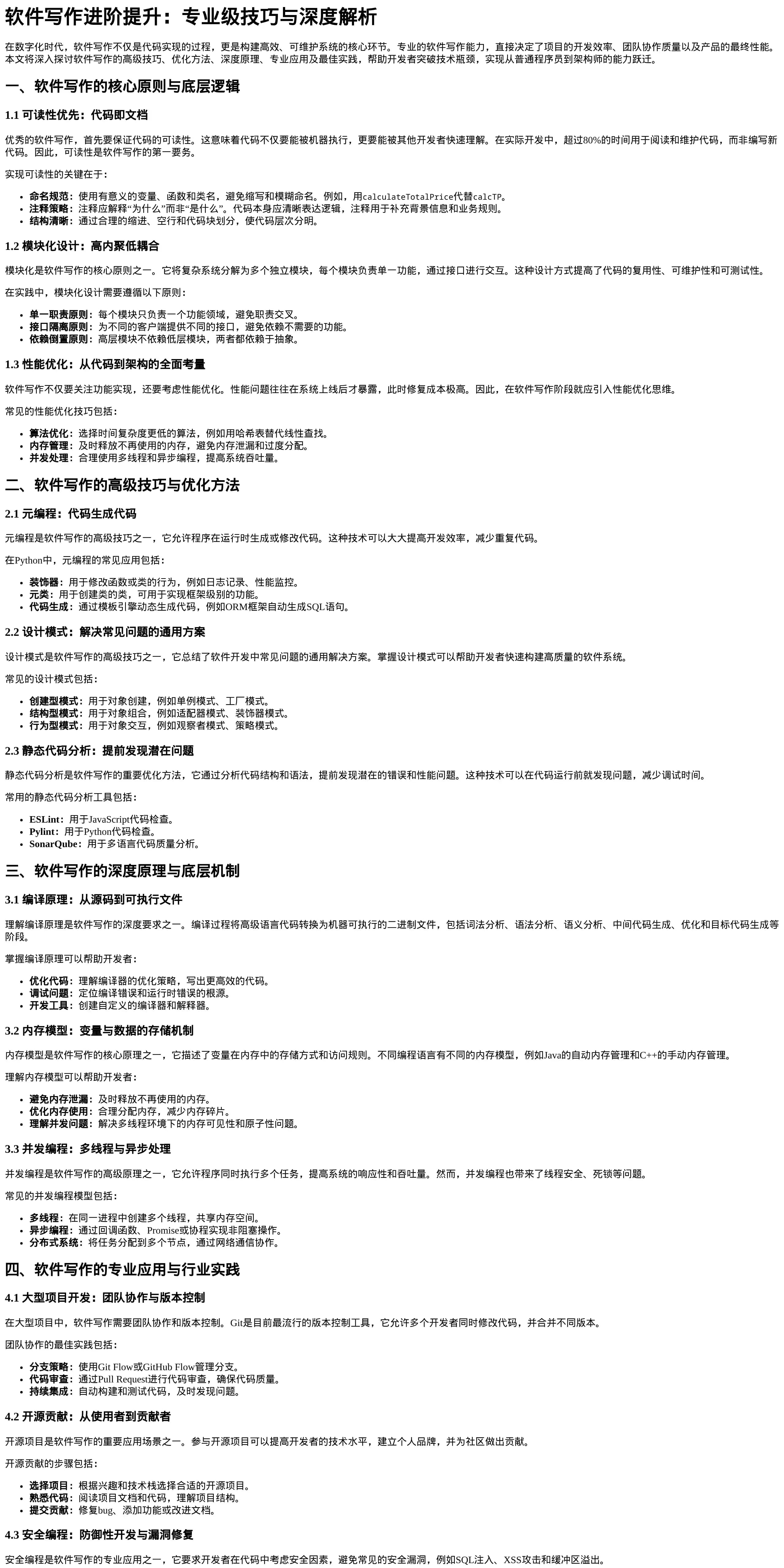 软件写作进阶提升：专业级技巧与深度解析