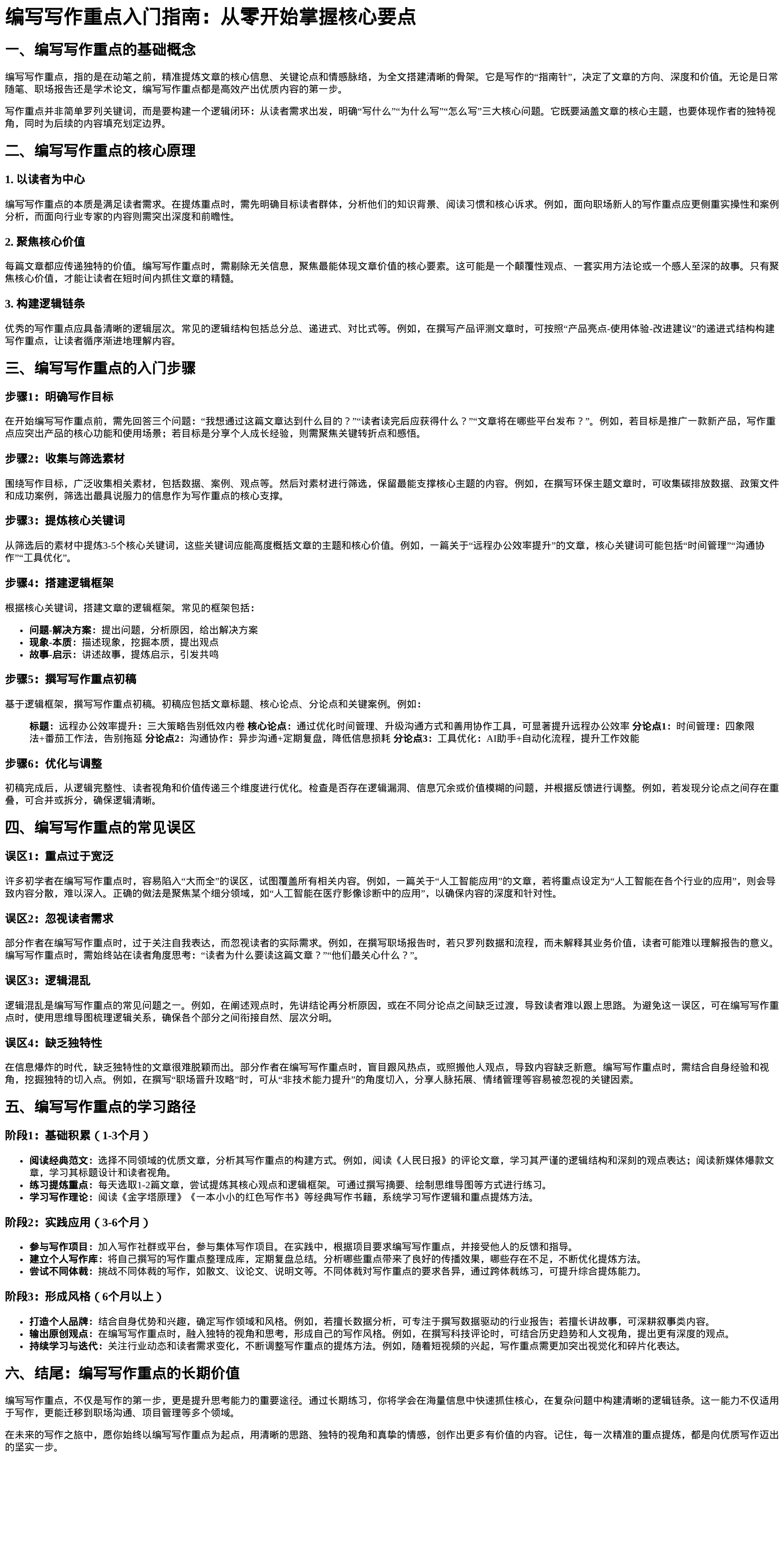 编写写作重点入门指南